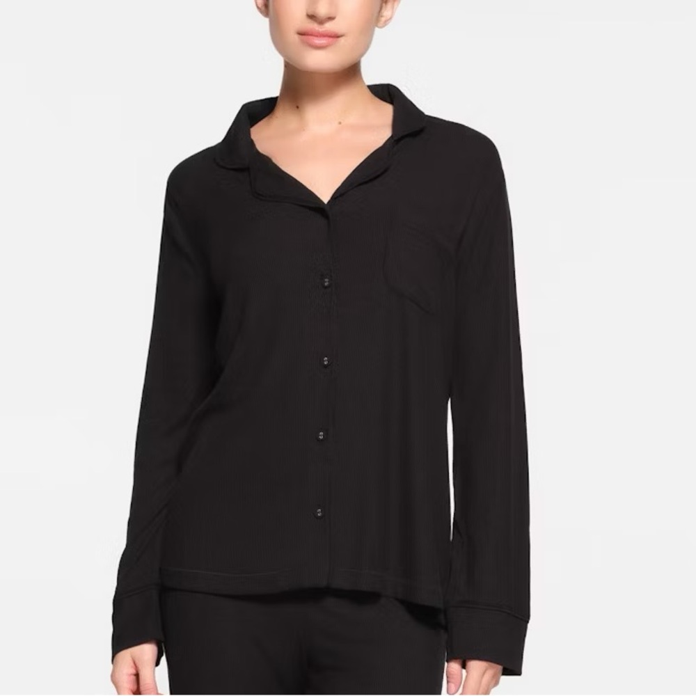 Skims Sleep Top Pajama Black Sz S Soft Ribbed